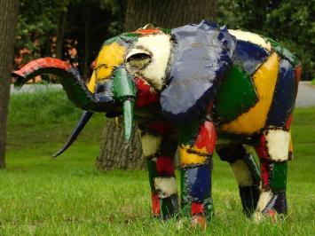 Colorful Metal Elephant Canoe – 55 x 100 cm – African Artwork