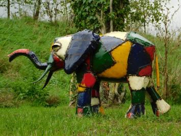 Colorful Metal Elephant Canoe – 55 x 100 cm – African Artwork