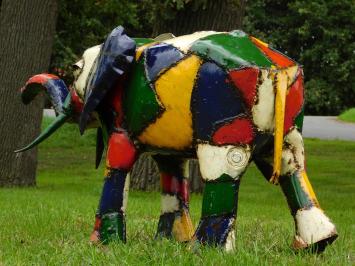 Colorful Metal Elephant Canoe – 55 x 100 cm – African Artwork