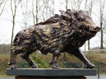 Skulptur Wildschwein – 45 cm – Schwarz mit Gold – Polystone