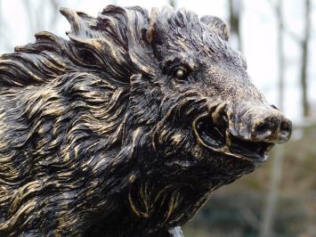 Skulptur Wildschwein – 45 cm – Schwarz mit Gold – Polystone