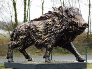 Skulptur Wildschwein – 45 cm – Schwarz mit Gold – Polystone