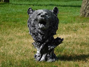 Statue Bärenkopf - Polystone - Silbergrau mit Schwarz