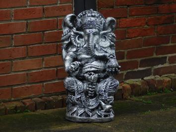 Statue Ganesha - silbergrau mit schwarz - Polystone - detailliert