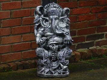 Statue Ganesha - silbergrau mit schwarz - Polystone - detailliert