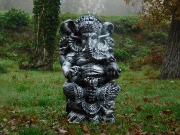 Beeld Ganesha - zilvergrijs met zwart - polystone - gedetailleerd