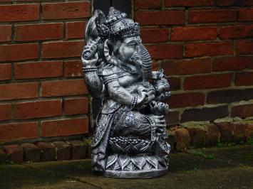 Statue Ganesha - silbergrau mit schwarz - Polystone - detailliert