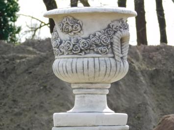 Flowerpot with Roses on Pedestal - 100 cm - Stone