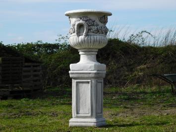 Flowerpot with Roses on Pedestal - 100 cm - Stone