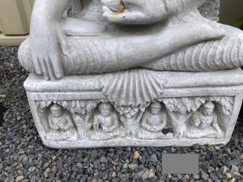 Buddha auf Thron, weiß gewaschen, Vollstein