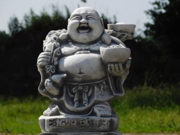 Einmalig: Lächelnder Buddha auf Sockel - 48 cm - Stein