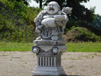 Einmalig: Lächelnder Buddha auf Sockel - 48 cm - Stein