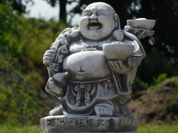 Einmalig: Lächelnder Buddha auf Sockel - 48 cm - Stein