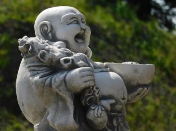 Einmalig: Lächelnder Buddha auf Sockel - 48 cm - Stein