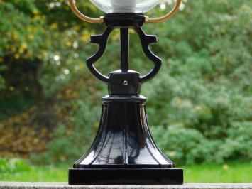 Klassieke Buitenlamp - 71 cm - Zwart - Vierkante Voet met Ronde Kap - Alu en Messing