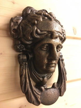 Türklopfer für die Haustür, Türklopfer Athena, Gusseisen, Farbe Bronze.