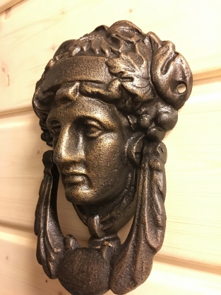 Türklopfer für die Haustür, Türklopfer Athena, Gusseisen, Farbe Bronze.