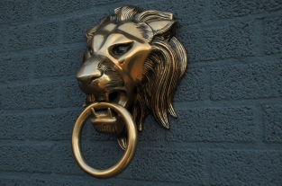 Hefty aluminum-brass color impression full lion head.