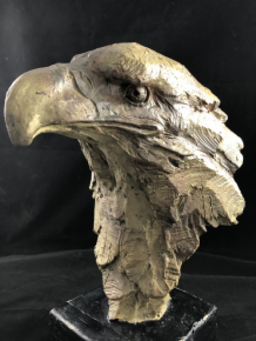 A beautiful head of an eagle, beautiful in detail, polystone wood look