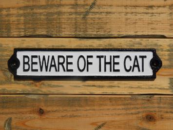 Door sign “'Beware of the Cat”' - Cast iron - Black and White