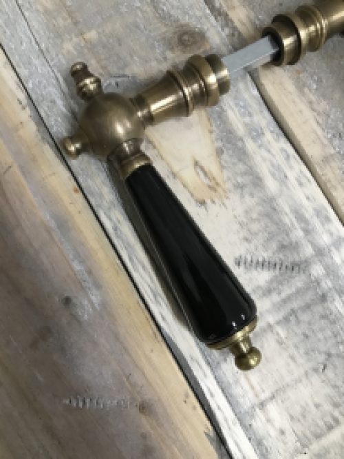 Door hardware set - brass patinated door plates and levers with ceramic handles