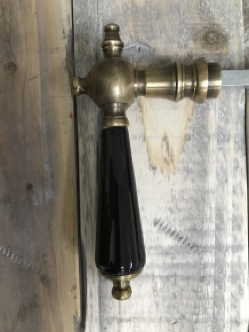 Set of door hardware - patinated brass - door plates and handles with ceramic handles