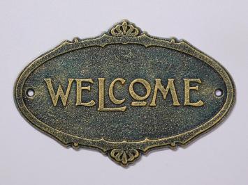 Door sign Welcome - Cast iron - Antique Green with Gold