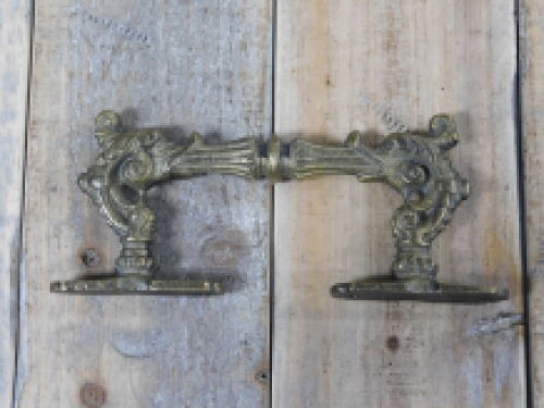 Door handle, cabinet handle, founder time, made of iron, brass patinated