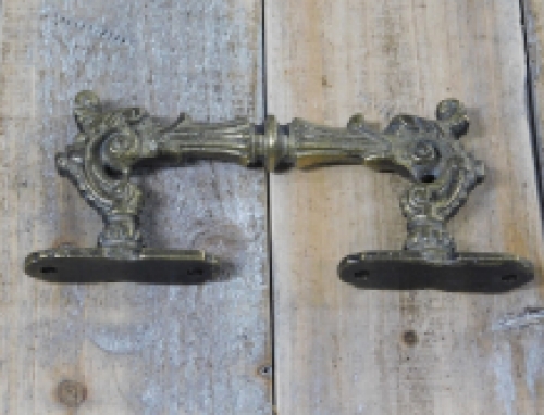 Door handle, cabinet handle, founder time, made of iron, brass patinated