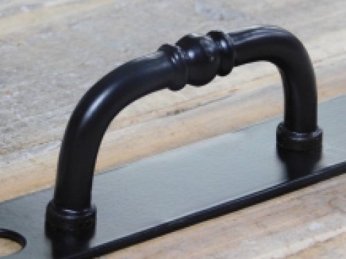 Door handle with keyhole, stylish, black powder-coated, handle/lever.