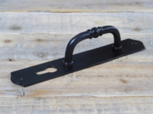 Door handle with keyhole, stylish, black powder-coated, handle/lever.