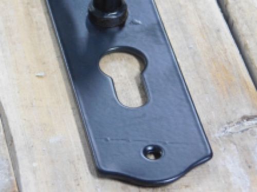 Door handle with keyhole, stylish, black powder-coated, handle/lever.