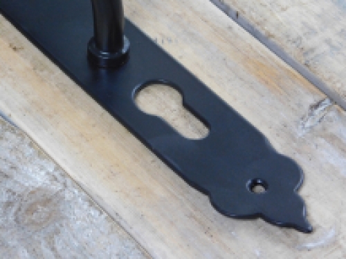 Door handle with keyhole, stylish, black powder-coated, handle/lever