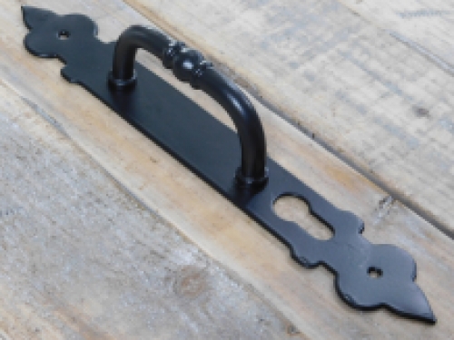 Door handle with keyhole, black powder-coated, handle / door handle.