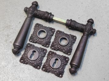 Set of door hardware for room doors - BB - iron - red/brown rusted