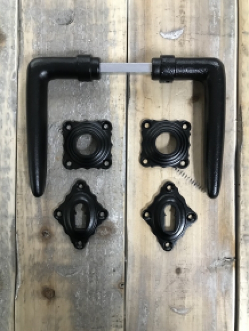 Set of door hardware - deep black - handles with rosettes BB - room doors