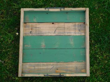 Groot dienblad met ijzeren handvaten - hout - vierkant