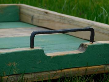 Large tray with iron handles - wood - square