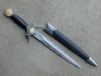 Decorative dagger Freemasonry - Black Grey Gold - with Sheath