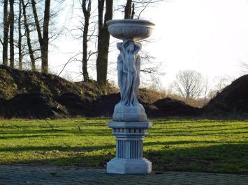 Beeld met Drie Vrouwen en Schaal op Sokkel - 130 cm - Volledig Steen