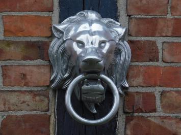 Door knocker lion - alu - silver-coloured