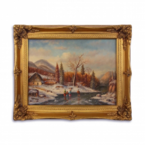Gemälde einer schönen Winterlandschaft in schönem Rahmen