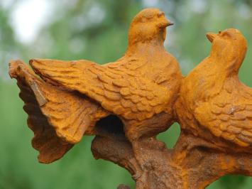 Pigeon couple on Tree Trunk - Cast iron - Oxide