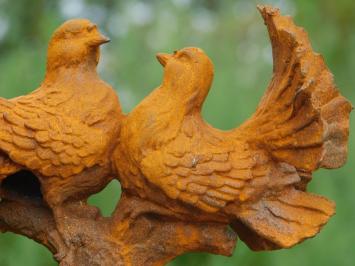 Pigeon couple on Tree Trunk - Cast iron - Oxide