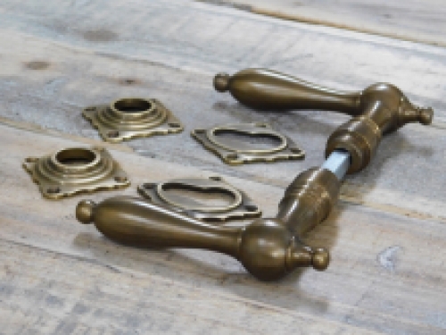 Set of door hardware - patinated brass - for cylinder lock