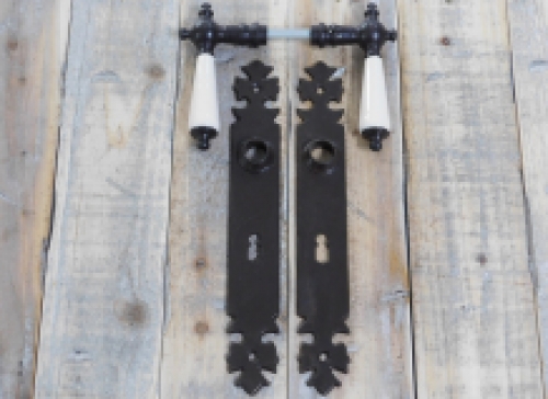 Set deurbeslag - antiek ijzer donker bruin - BB 72 - met porseleinen grepen