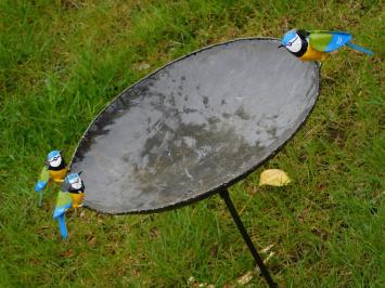 Eenmalig: Vogelbad - Gele Vogeltjes 2 om 1 - Tuinsteker - Metaal