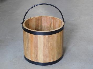 Bucket - mango wood - with black metal