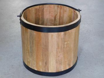 Bucket - mango wood - with black metal