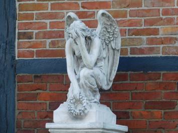Statue Kneeling Angel with Wreath on Base - 140 cm - Solid Stone
